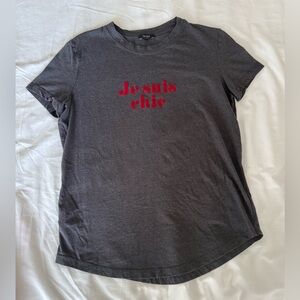 Massimo Dutti Charcoal Gray T-Shirt with Velvet Graphic “Je suis chic”